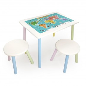 Детский комплект стол и два табурета круглых с накладкой Детский мир (Белый, Белый, Цветной) в Игре - igra.mebel-74.com | фото